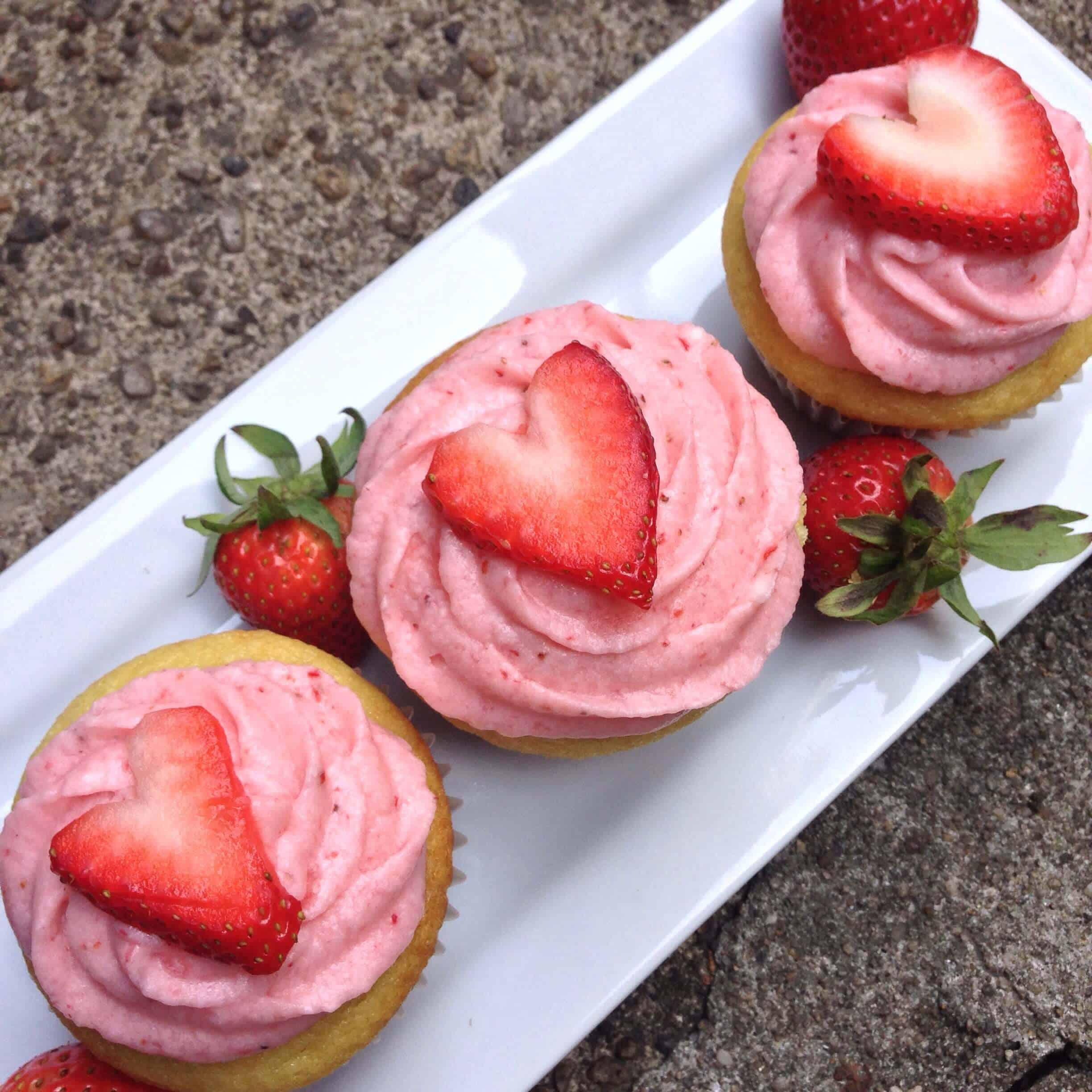 image of strawberry buttercream made with a strawberry puree reduction