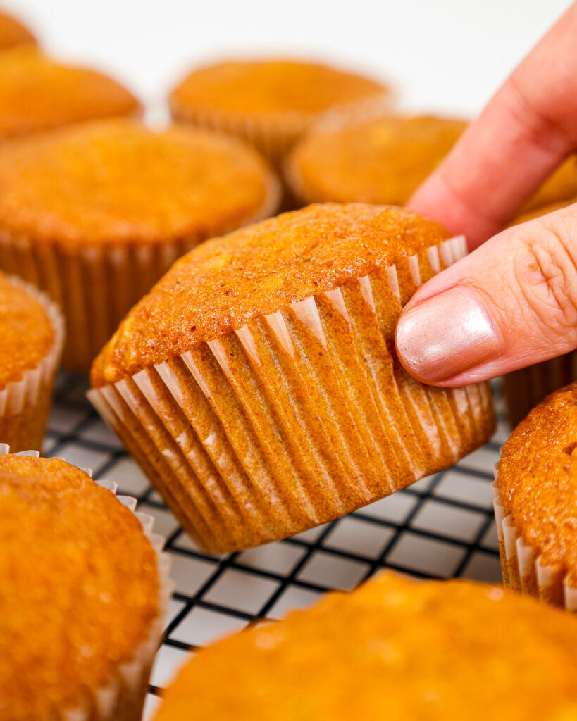 image of moist carrot cake cupcakes that have been baked and cooled and are ready to be frosted