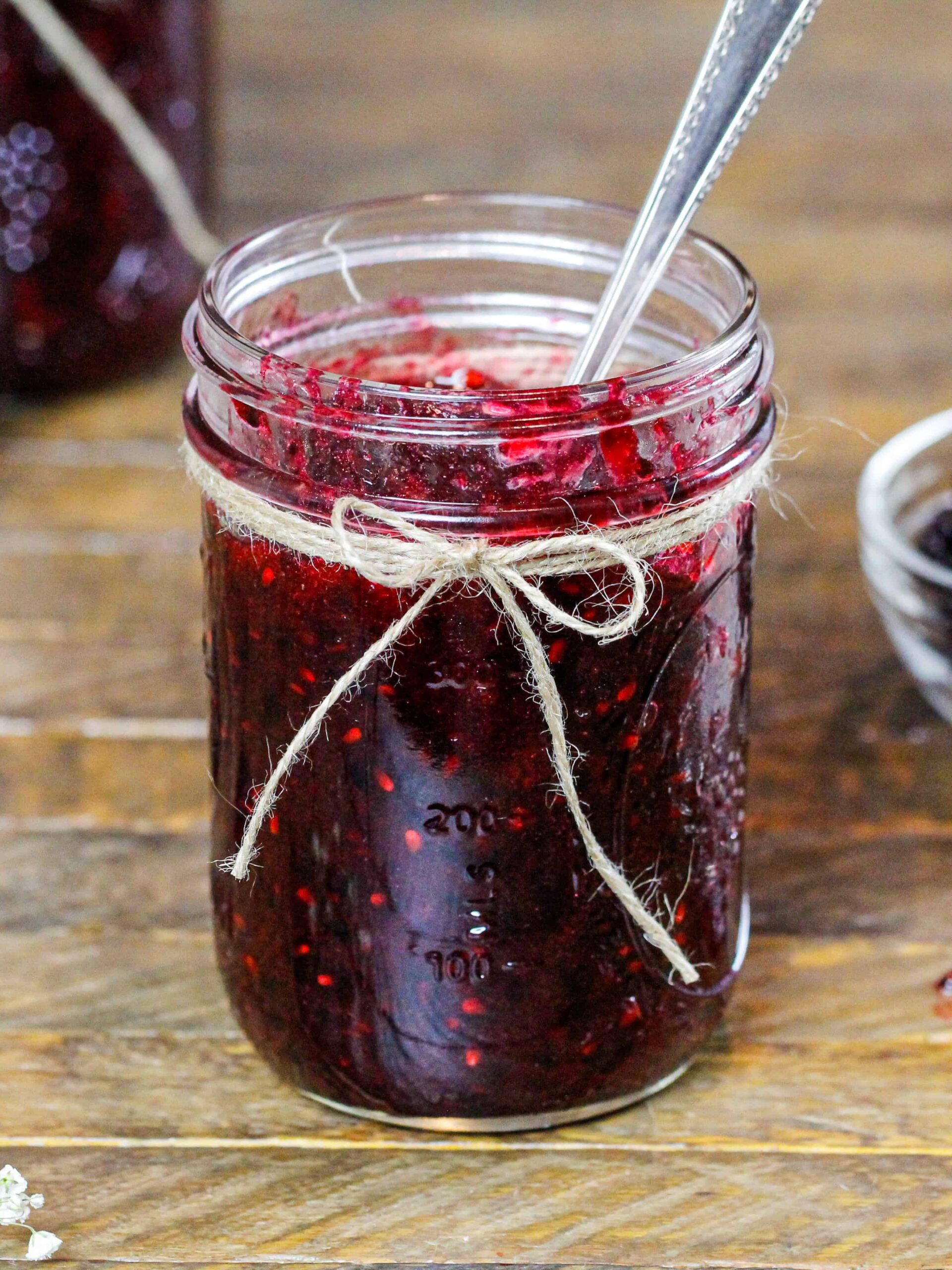 image of blackberry freezer jam that has set and is ready to be eaten