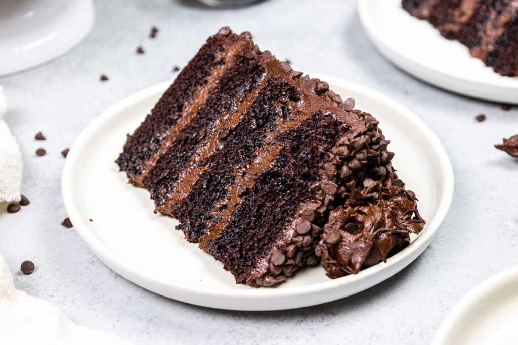 image of a slice of death by chocolate cake on a plate