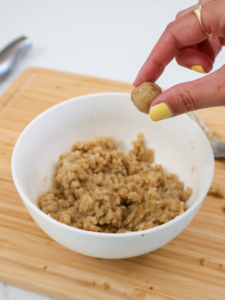 image of banana cake tops and frosting that have been combined to make cake pop batter