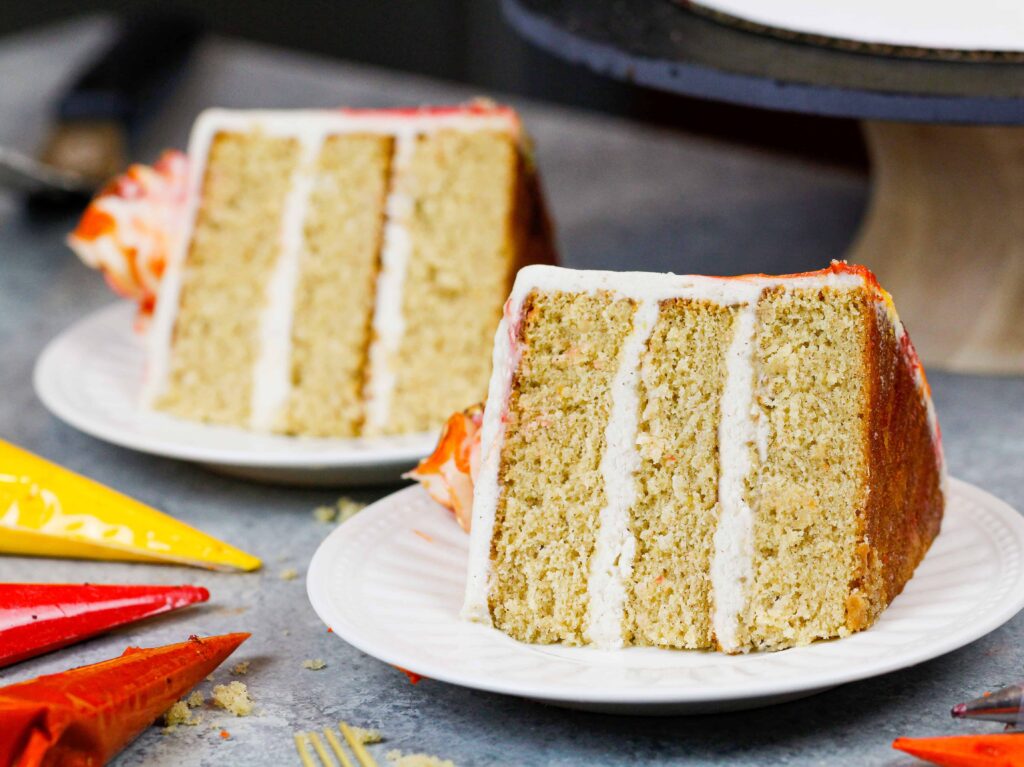 image of spice cake layers frosted with a gingerbread buttercream