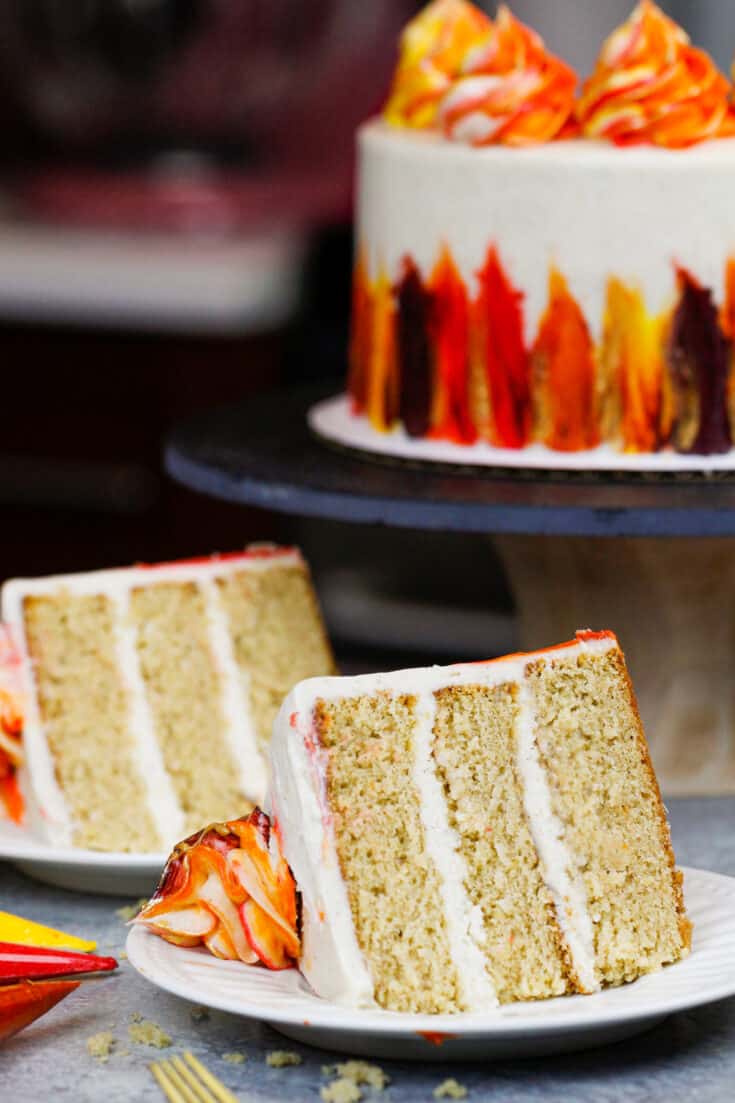 image of a layered spice cake that's been cut to show how moist and delicious the cake is