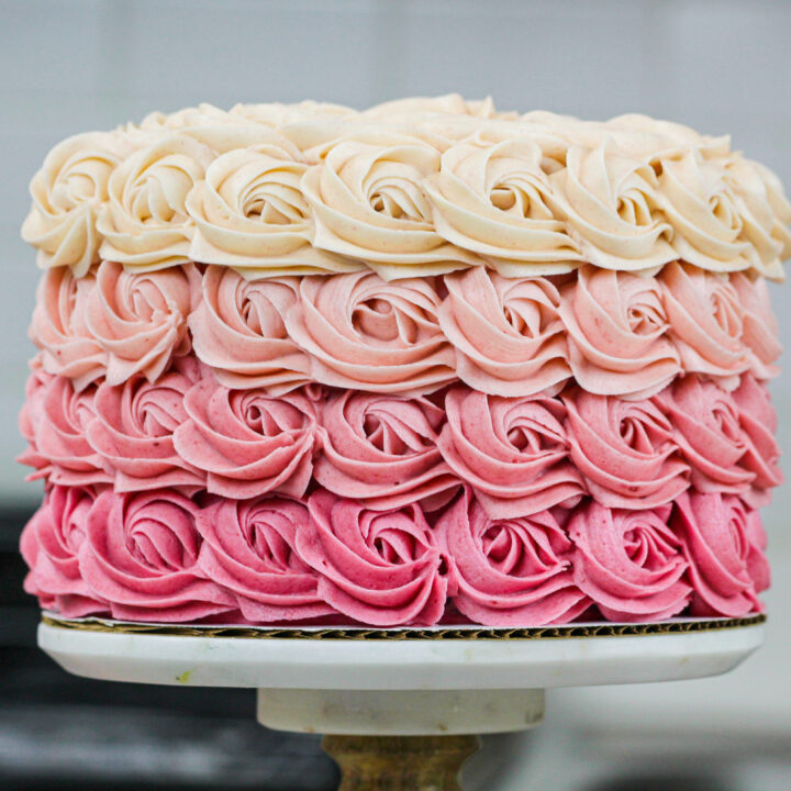 image of a gorgeous pink ombre rosette cake