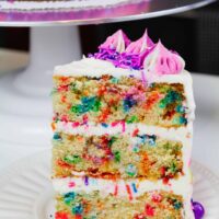 image of a slice of vegan funfetti cake