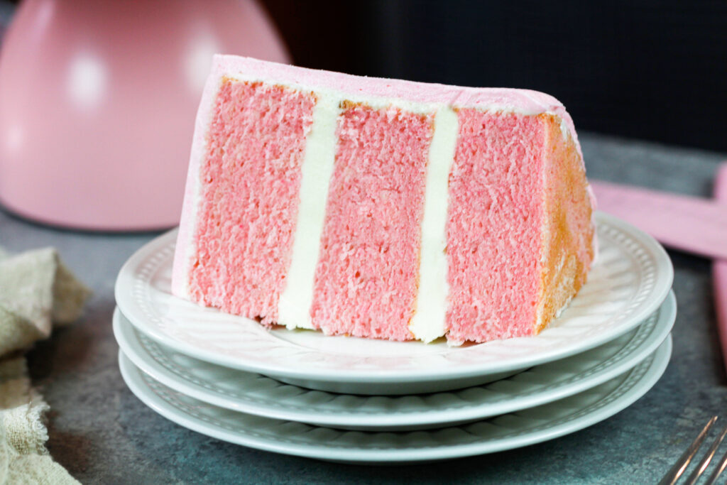 image of pink cake slice made for a pig birthday cake