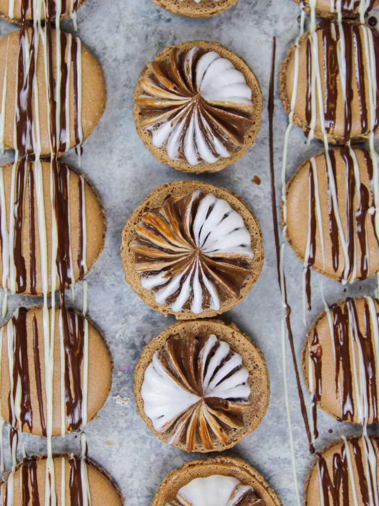 image of hot chocolate macarons filled with marshmallow and hot chocolate buttercreams