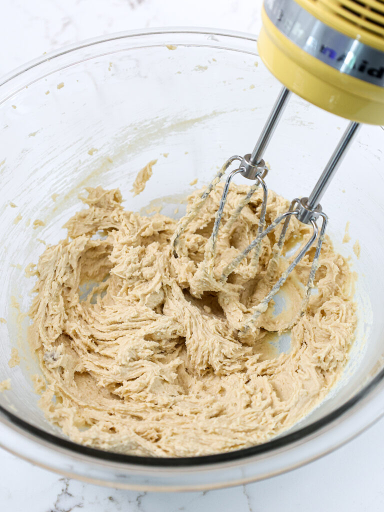 image of butter and brown sugar that have been properly creamed together and have become lighter in color