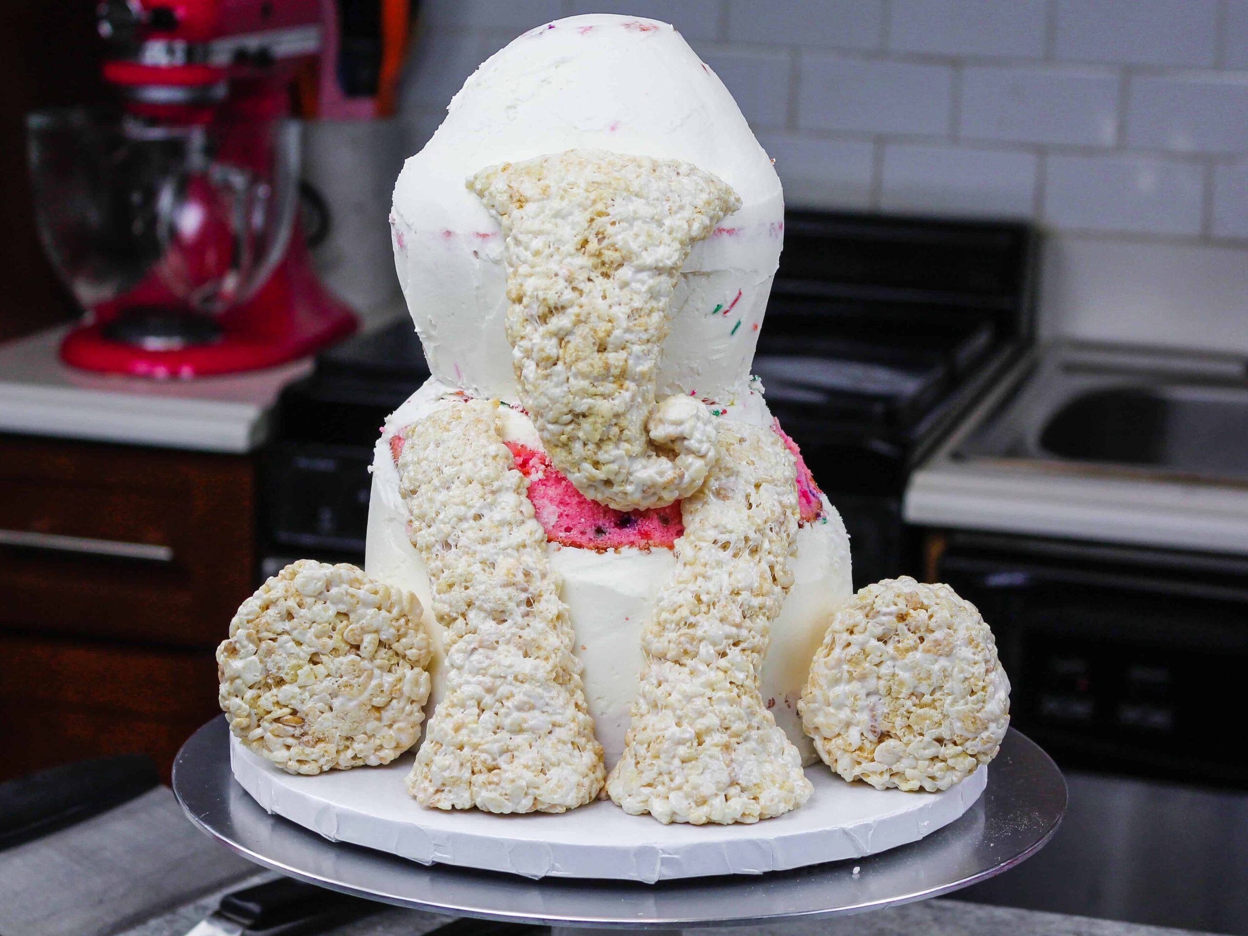 image of an elephant cake made with buttercream and rice krispie treats