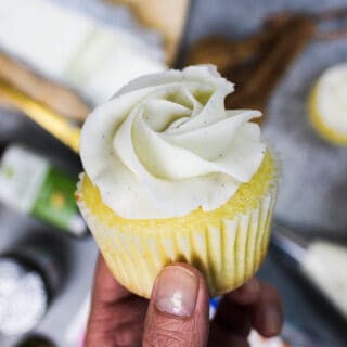 image of vegan buttercream frosting piped onto a cupcake