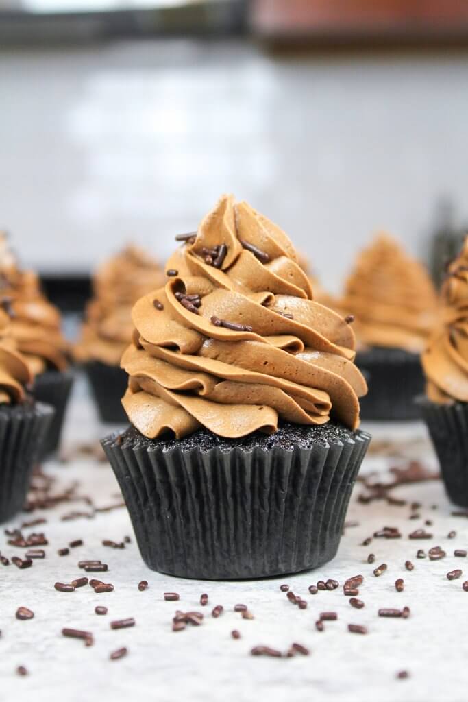 Photo of a batch of my moist chocolate cupcake recipe