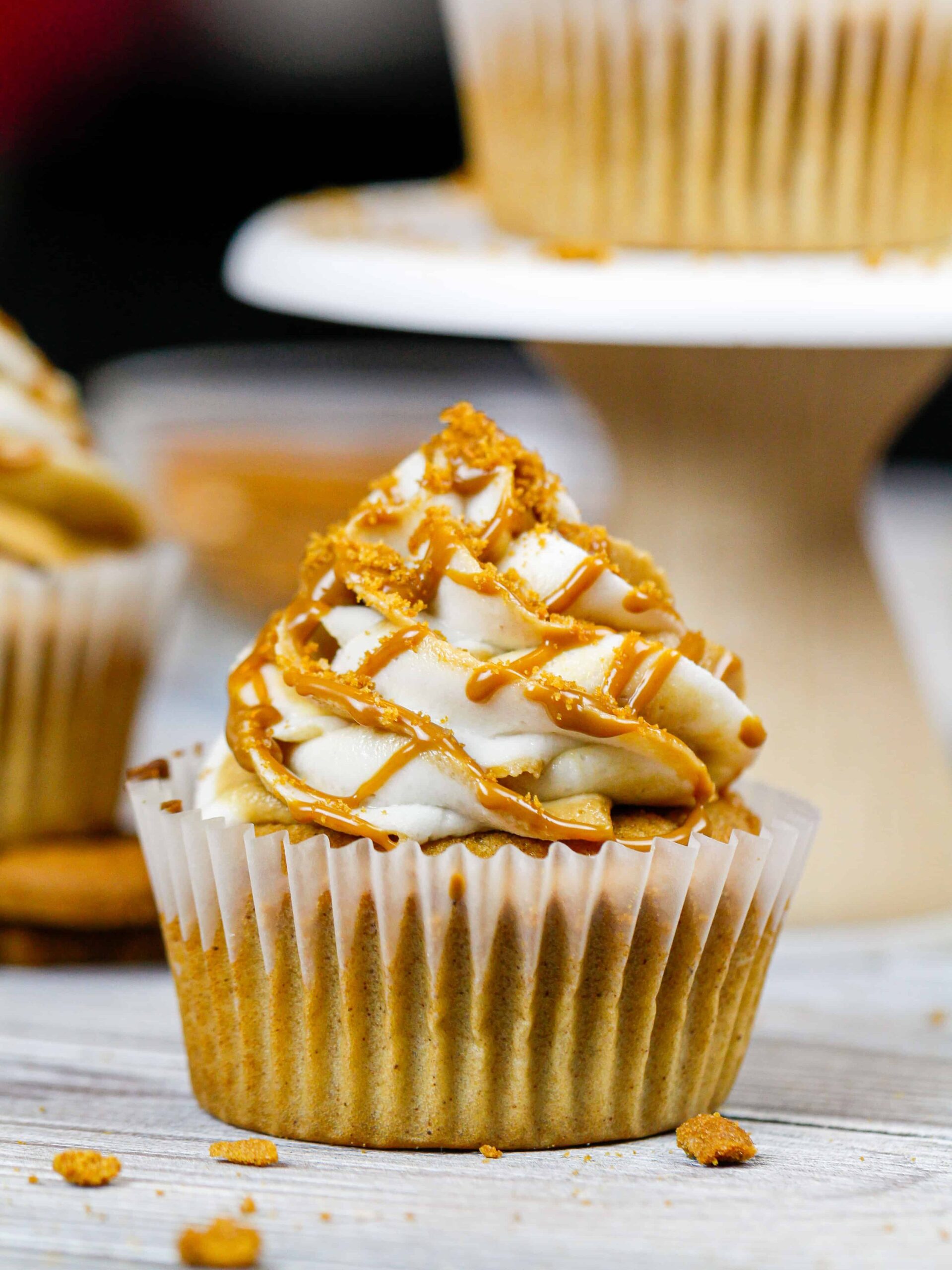 image of biscoff cupcakes decorate and ready to be eaten
