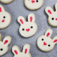 image of adorable bunny rabbit cookies decorated with buttercream and sprinkles