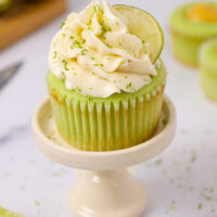image of a lime cupcake that's been decorated with delicious lime buttercream and filled with homemade lime curd