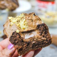 image of a nutella cupcake that's been cut into to show its nutella filled center