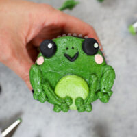 image of an adorable buttercream frog cupcake