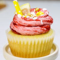 image of a raspberry lemonade cupcake