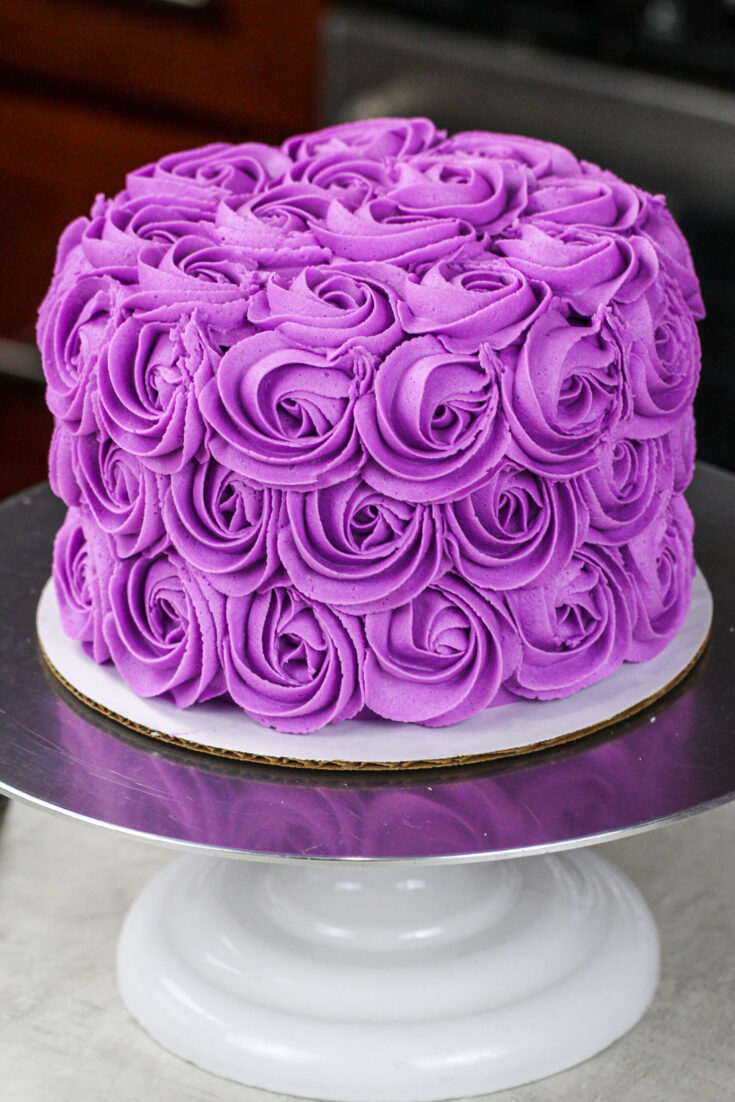 image a of a purple buttercream rosette made as part of a buttercream rosette tutorial