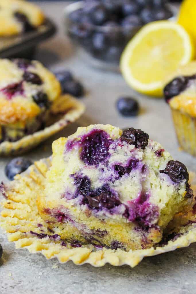 image of bitten into lemon blueberry muffin