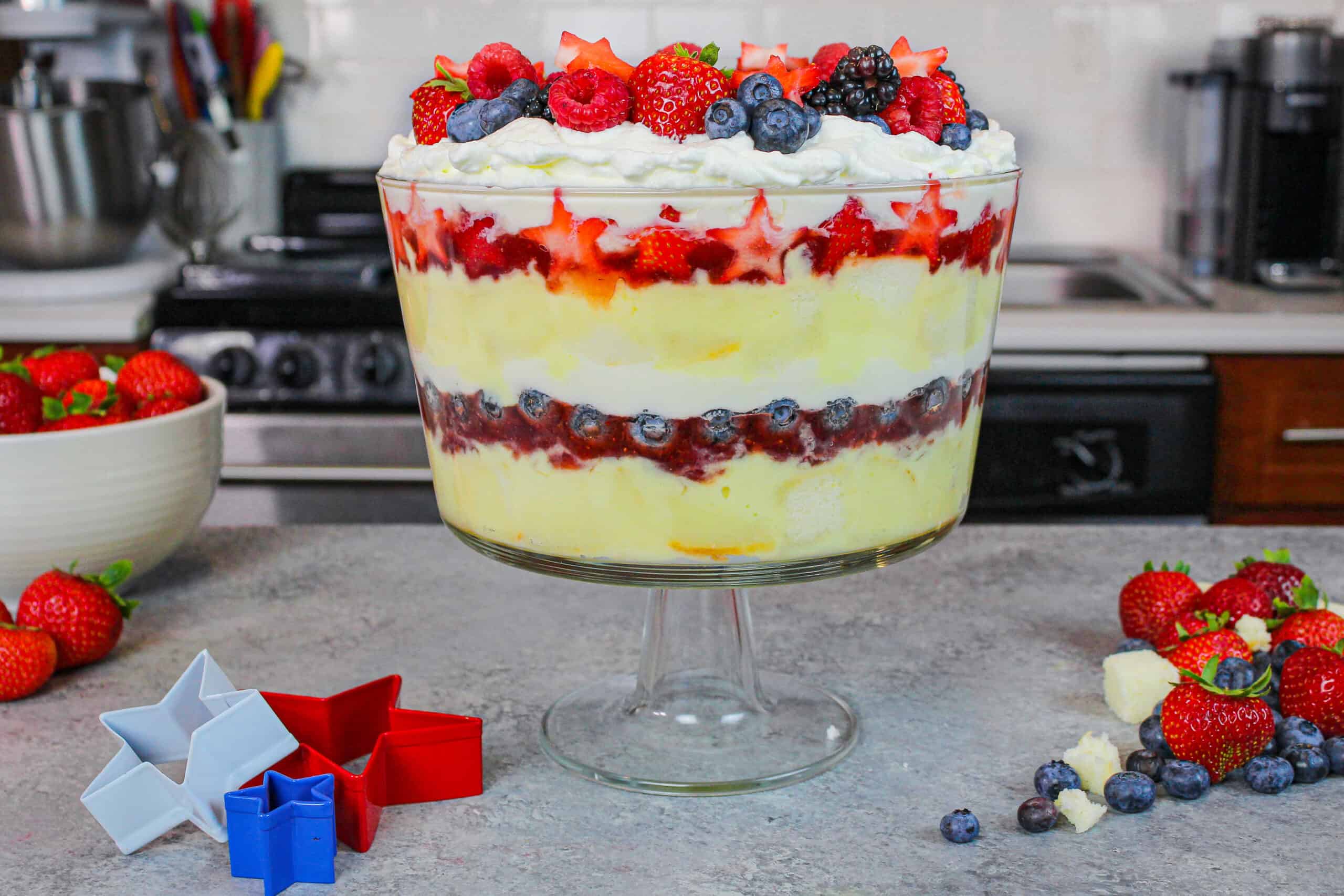 image of patriotic mixed berry trifle for fourth of july