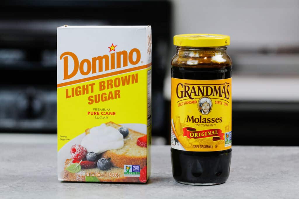 image of light brown sugar and molasses used to share different sugar substitutes that can be made in a baking substitutions guide