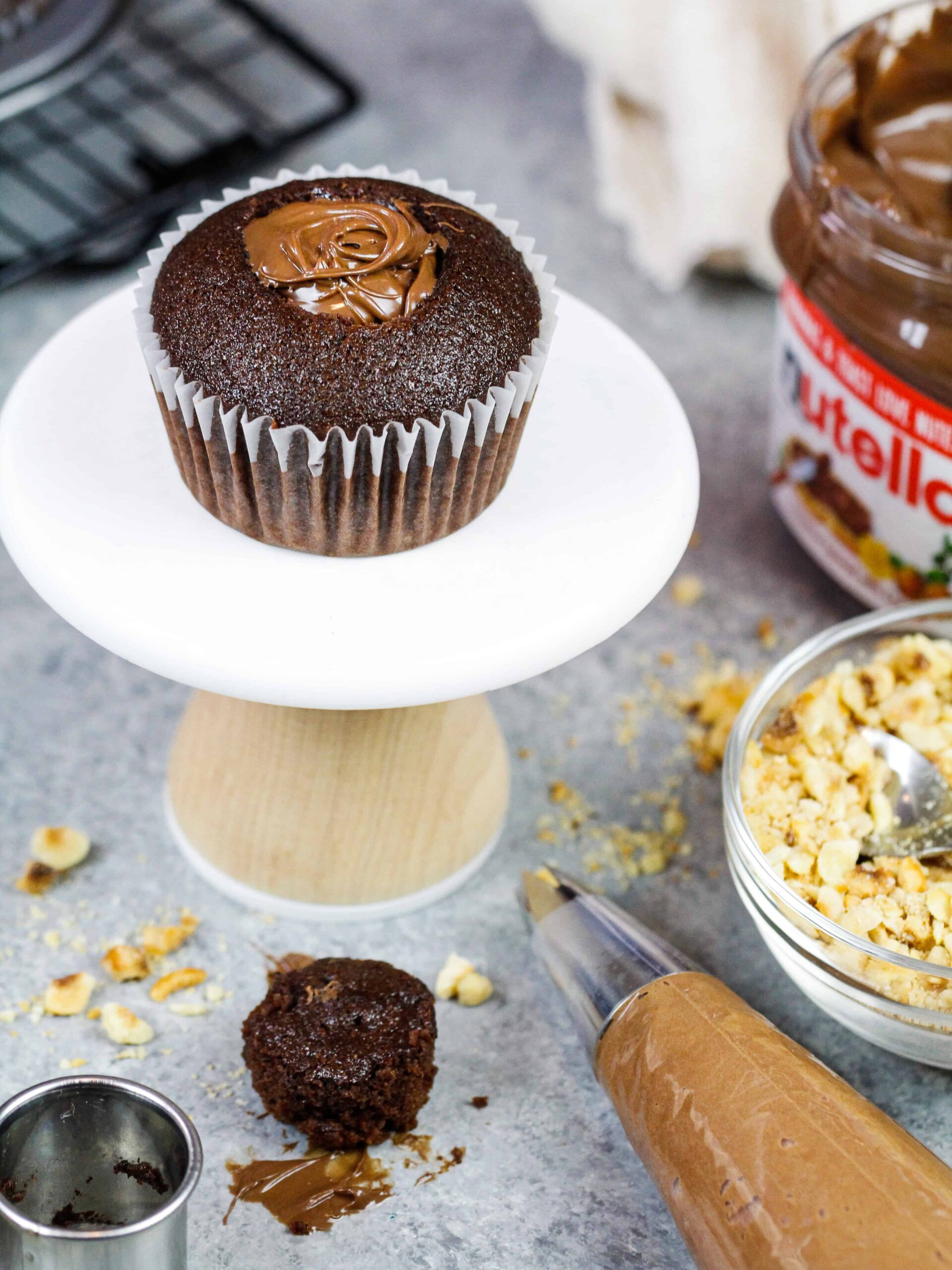 image of a chocolate cupcake filled with nutella