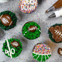 image of football cupcakes decorated with buttercream for the superbowl