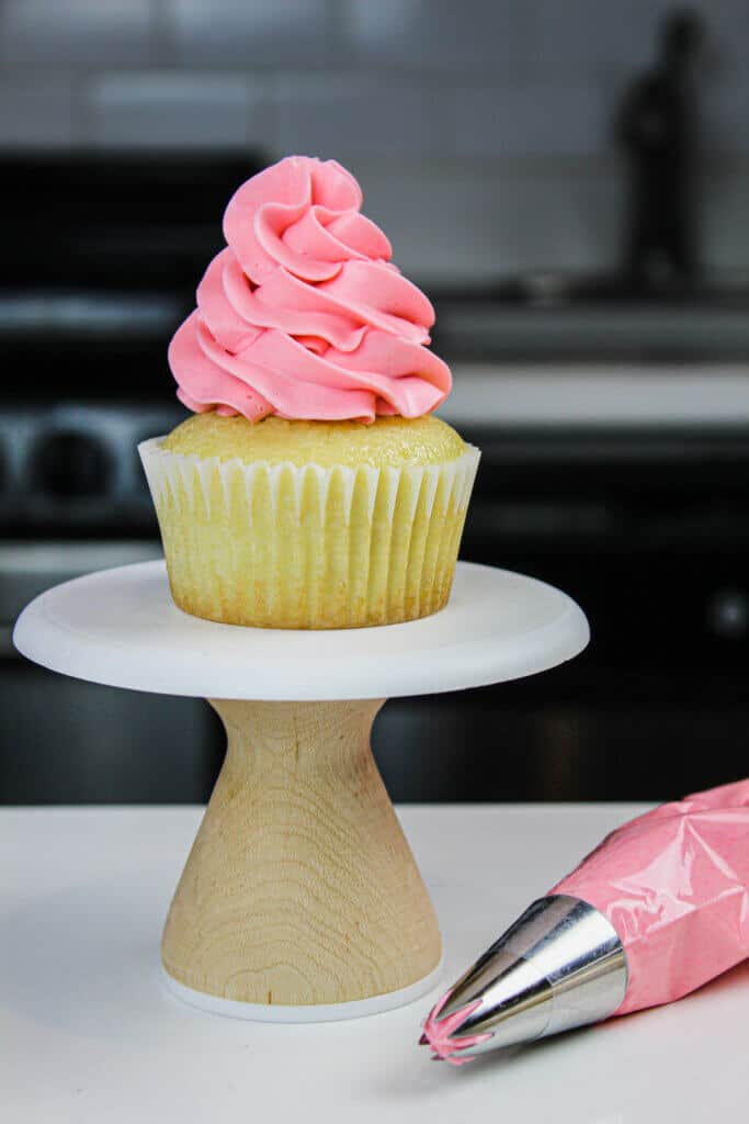 image of russian buttercream colored pink with gel food coloring