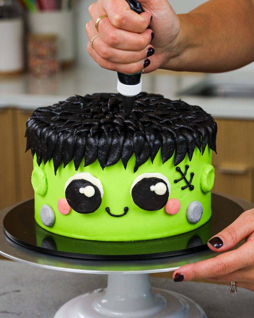 image of a cute Frankenstein cake made for halloween