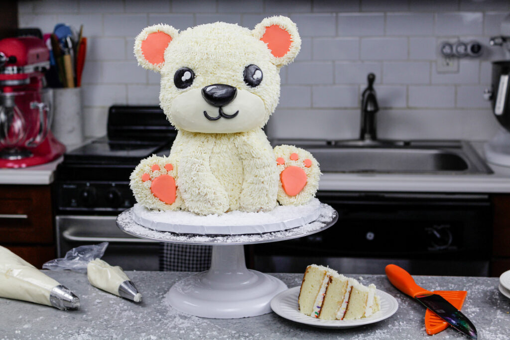 image of an adorable polar bear cake made for a birthday party