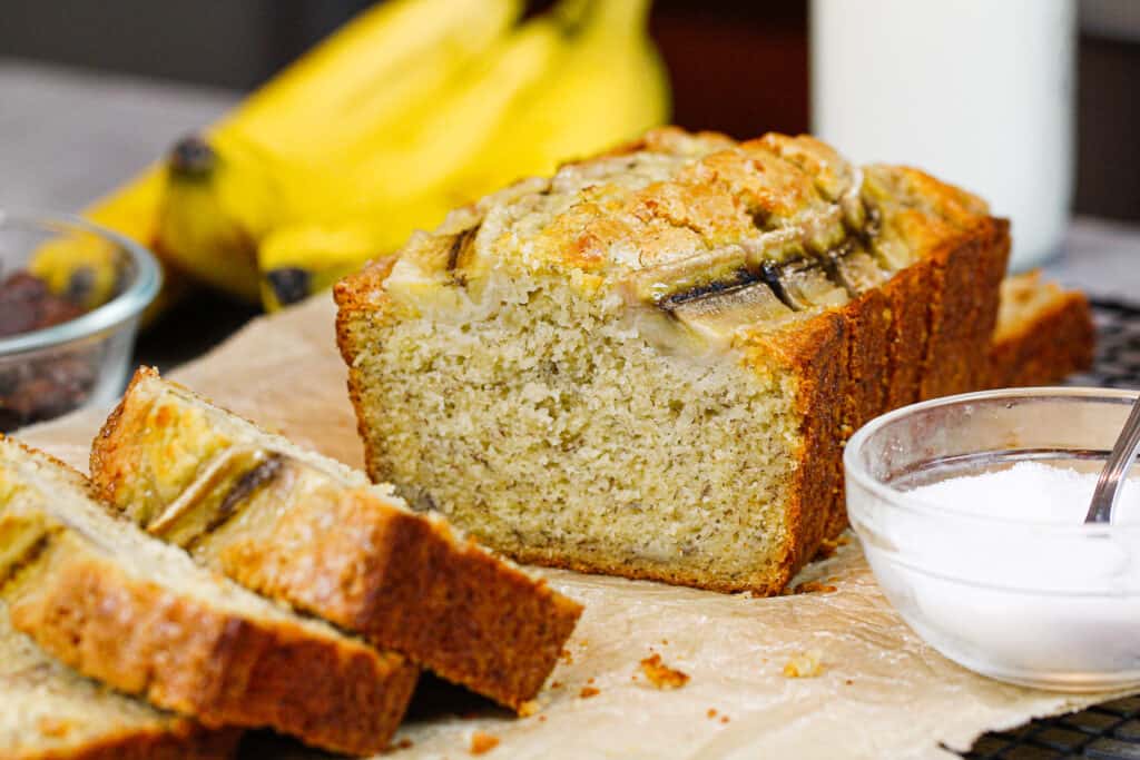 image of pretty banana bread loaf slices and ready to be eaten