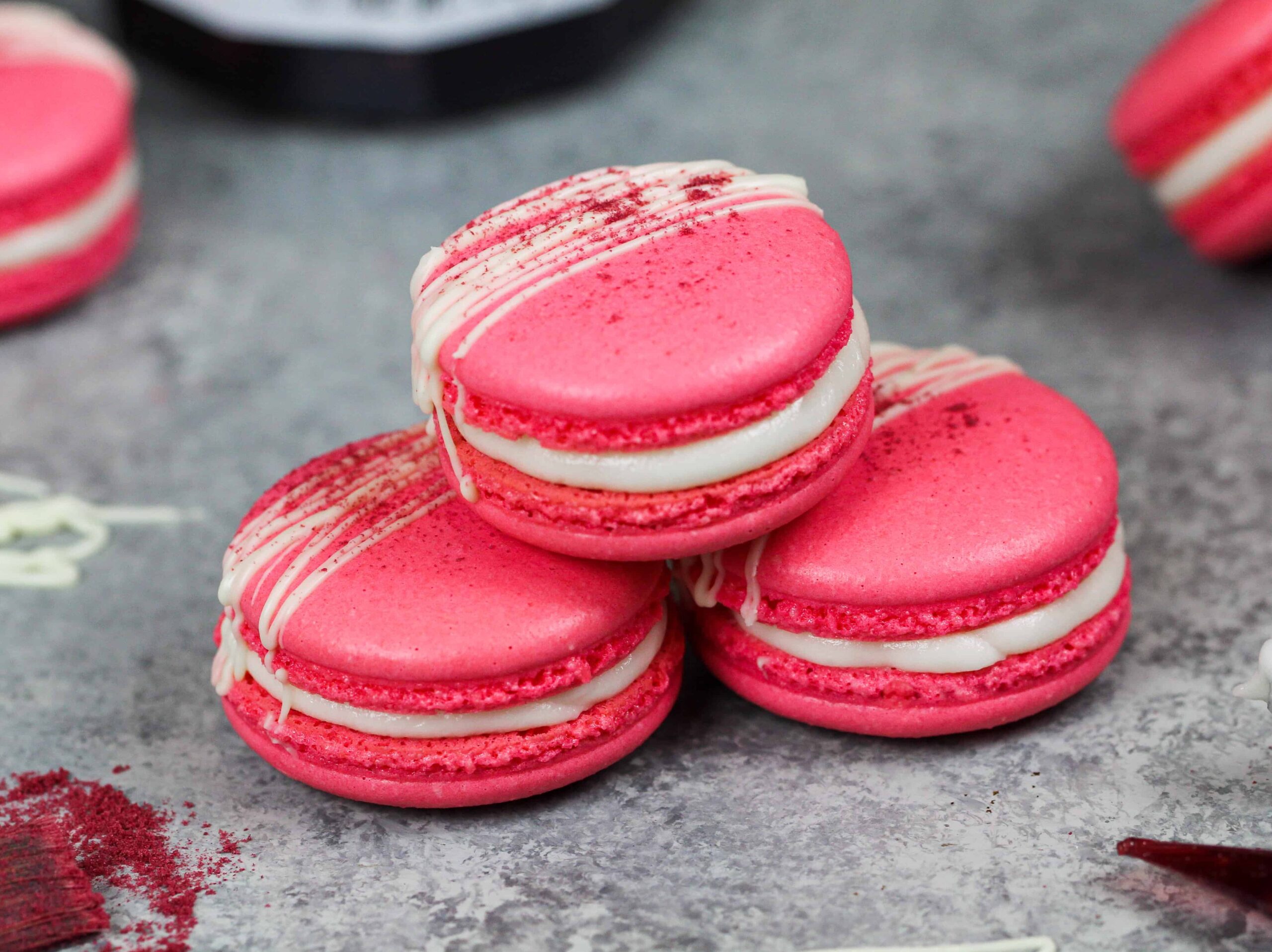 image of french meringue that's been colored pink with gel food coloring to make raspberry macarons