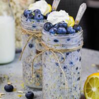 image of blueberry overnight oats made in a cute mason jar