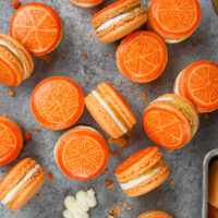 image of orange macarons filled with orange marmalade