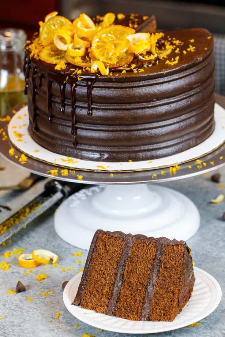 image of chocolate orange cake made with chocolate orange buttercream frosting