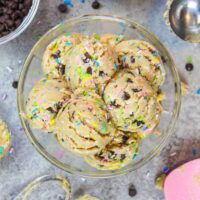 image of vegan edible cookie dough scooped into a bowl to be eaten