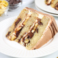 image of a slice of banana Nutella cake on a plate