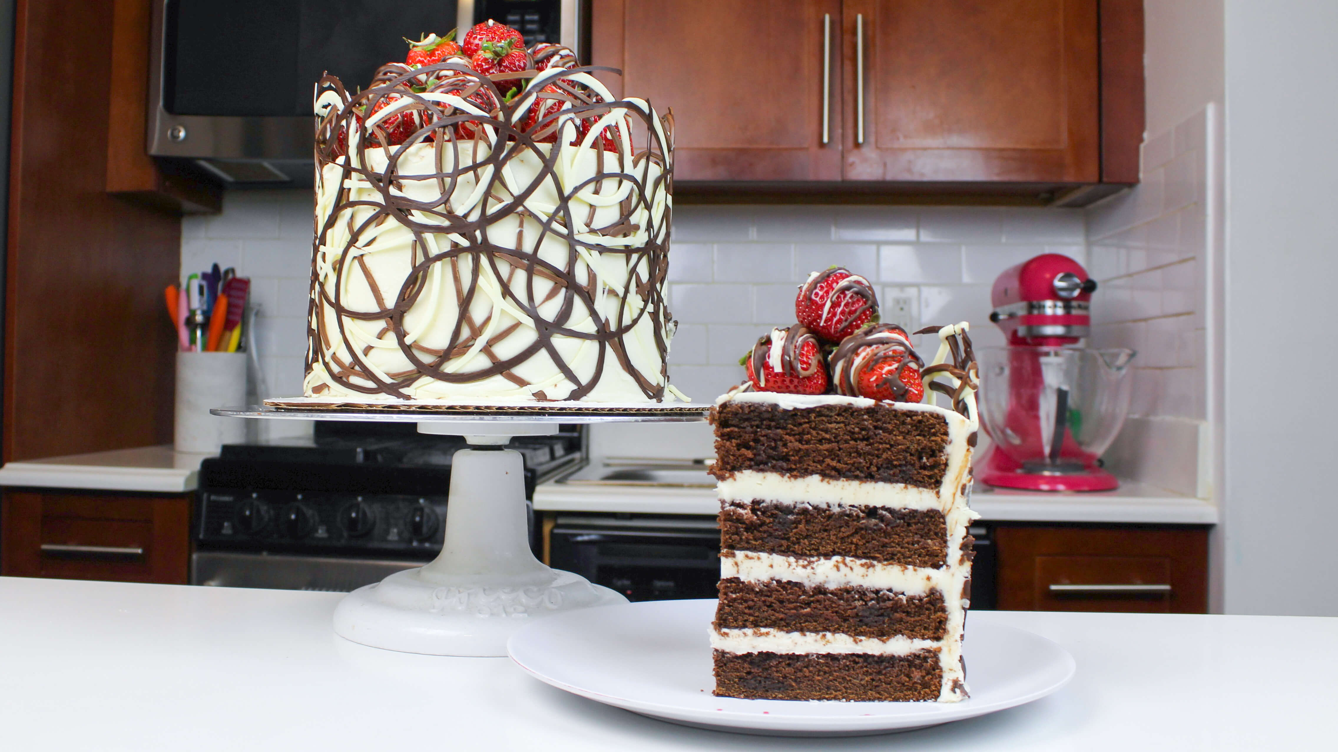 Triple Chocolate Wrapped Cake With Chocolate Covered Strawberries