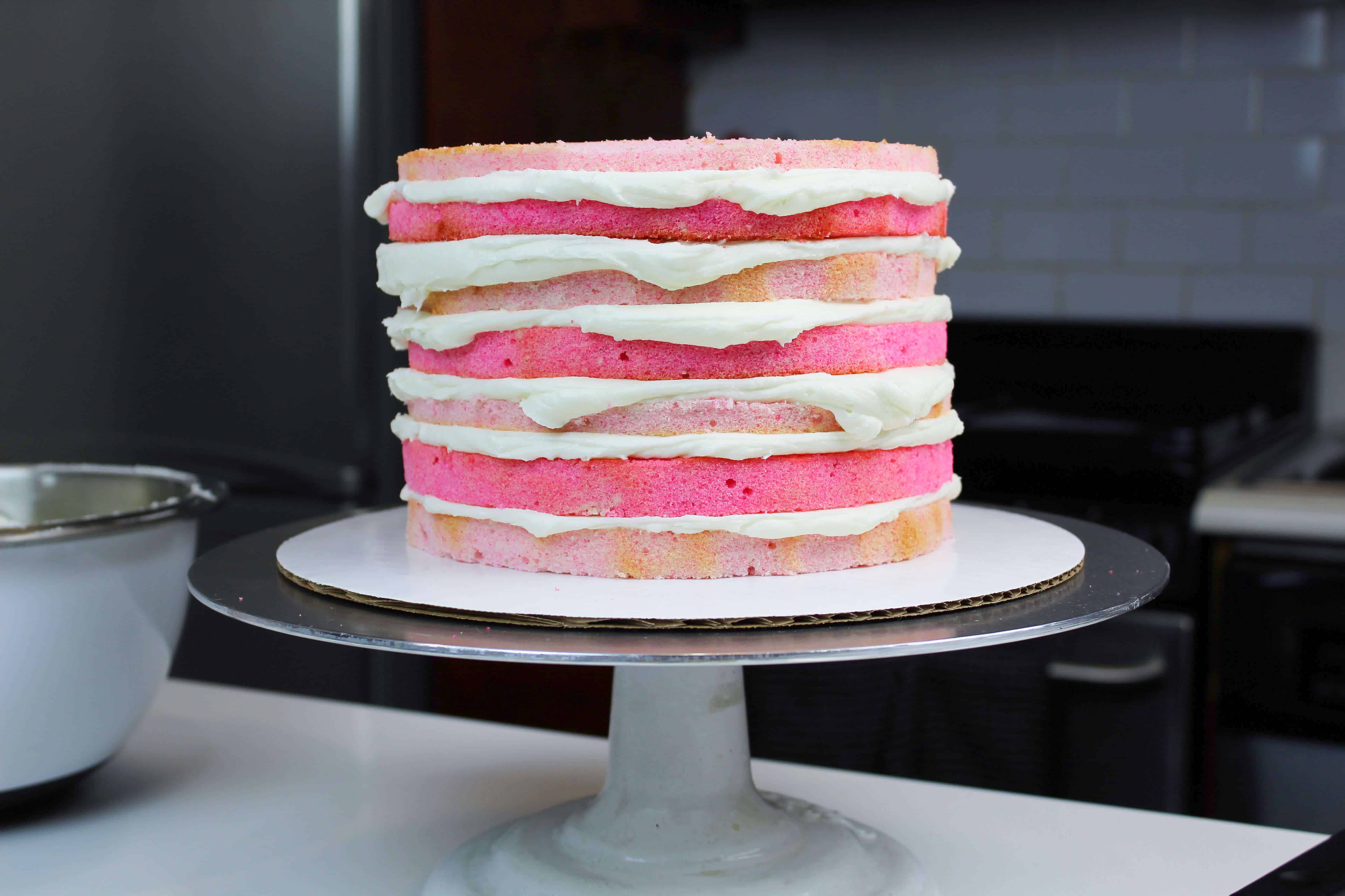 stacked valentine's day cake pink layers