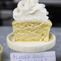 image of egg free cupcake cut open to show how fluffy it is