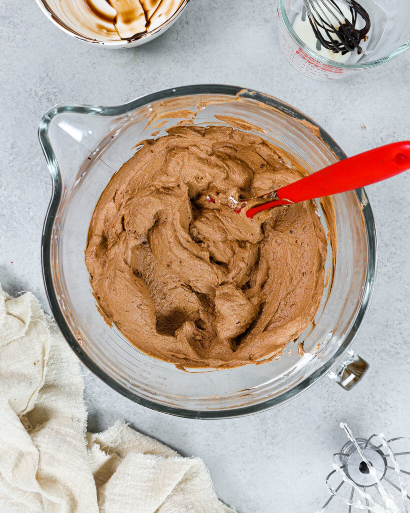 image of chocolate mousse cake filling that's been chilled and is ready to be used