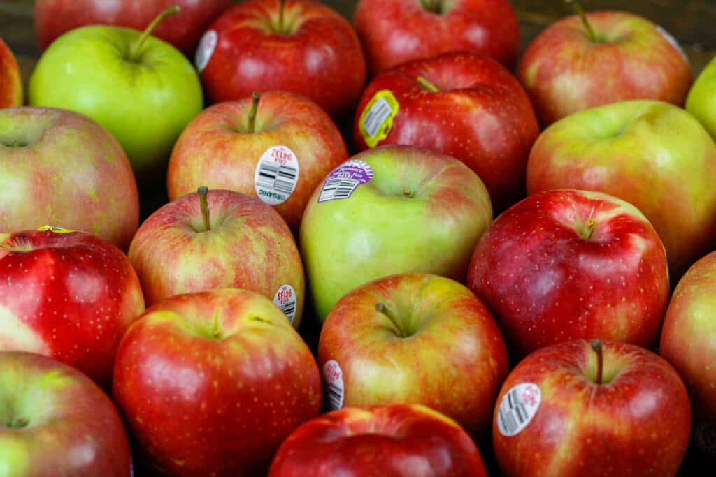 image of apples on a board ready to be baked with