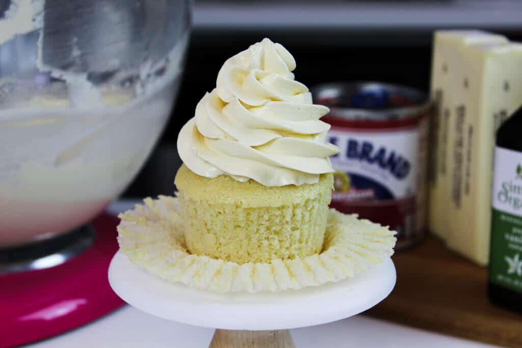 image of russian buttercream piped onto a cupcake