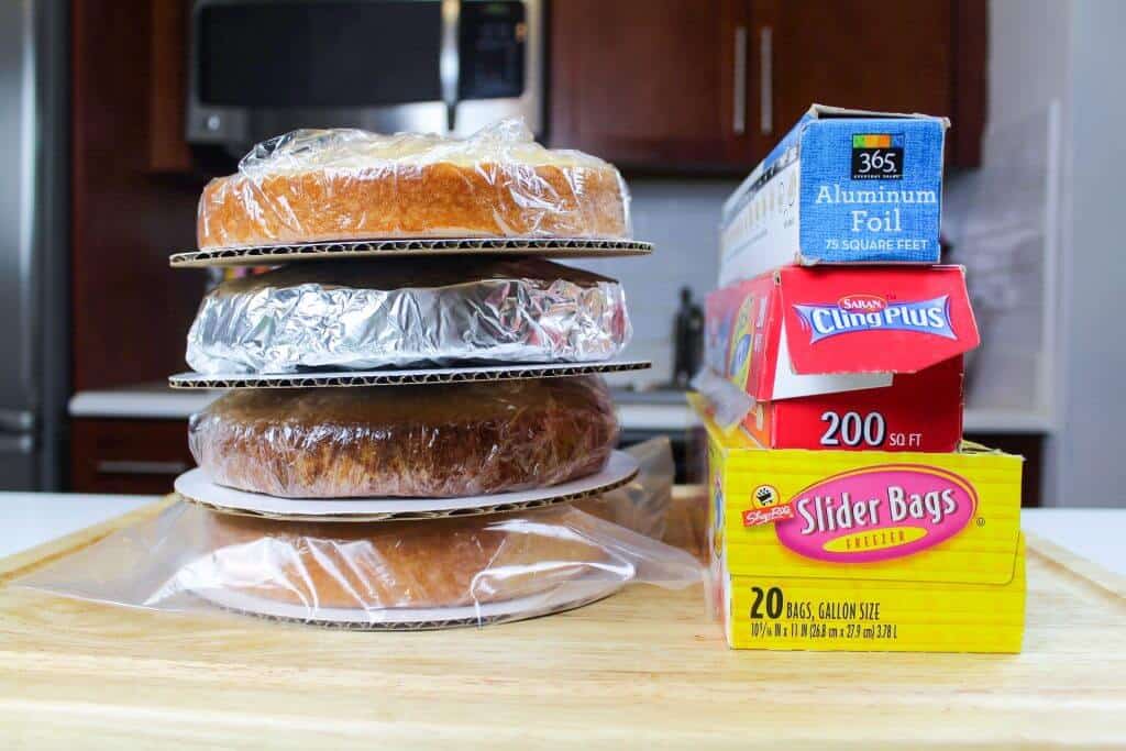 Image of cake layers made in advance and frozen